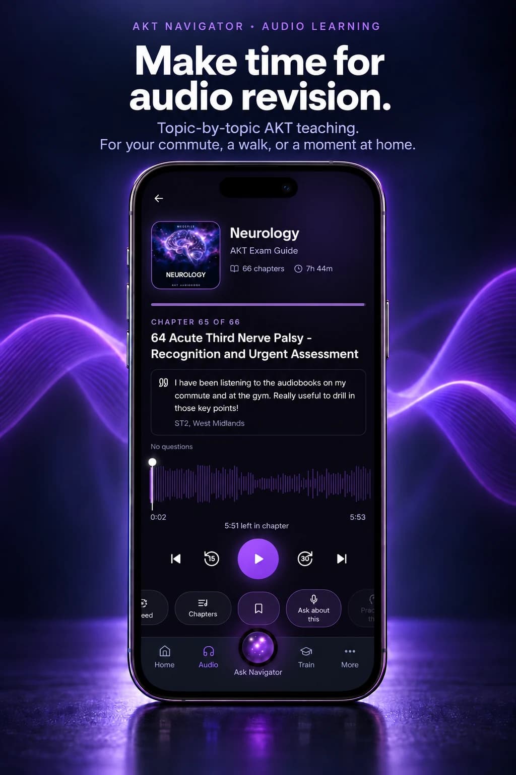 AKT Navigator: press play. Your chapters. Your listening pace.